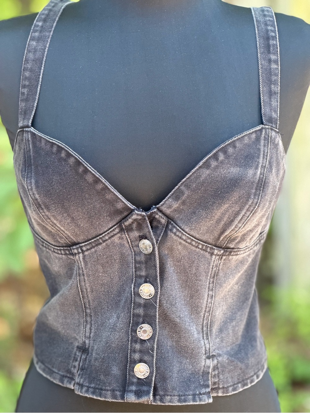 Forever 21 Washed Black Denim Bustier Tank